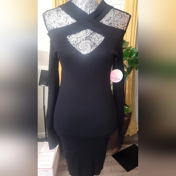 Black Off-Shoulder Sweater Dress.      #40 - Picture 1 of 6